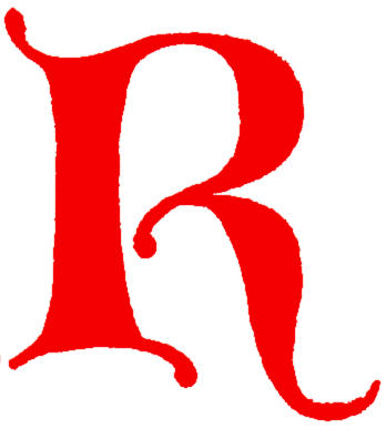Clip-art: calligraphic decorative initial capital letter R from XIV.