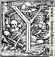 62y.—Initial capital letter “Y” from Dance of Death Alphabet.